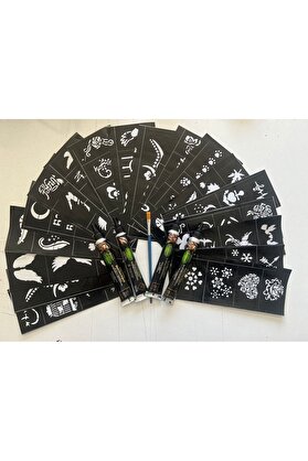 Ai̇rbrush Tattoo Hi̇nt Kınası Desenleri̇ 24 Sayfa Bi̇rden 4 Tüp Si̇yah Kına Ve Fırça Hedi̇yeli̇ Geçi̇ci̇ Dövme Paketi̇