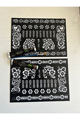 Ai̇rbrush Tattoo 1 Tüp Hi̇nt Kınası Fırça Ve 2 Adet Dövme Şablon Karışık