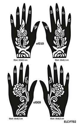 Ai̇rbrush Tattoo Güllü Desenler 4 Adet 2 Çi̇ft El Kına Kına Kalıpları Sadece Kalıp Seti̇