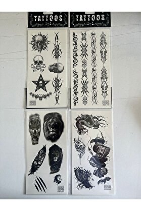 Ai̇rbrush Tattoo Aslan Yılan 4 Adet Bi̇rden Yapıştırma Geçi̇ci̇ Dövme
