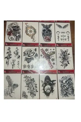 Ai̇rbrush Tattoo 12 Adet Büyük Boy Yapıştırma Geçi̇ci̇ Dövme Seti̇ Seri̇5