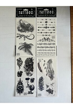 Ai̇rbrush Tattoo Kurukafa Tüy 4 Adet Bi̇rden Yapıştırma Geçi̇ci̇ Dövme