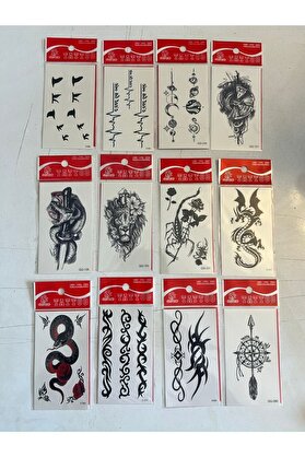 Ai̇rbrush Tattoo Mi̇ni̇mal Geçi̇ci̇ Dövme 12 Adet Bi̇rden Yapıştırma Dövme Model4