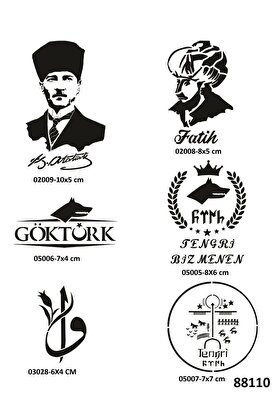 Ai̇rbrush Tattoo Fati̇h Atatürk 6 Adet Geçi̇ci̇ Dövme Şablonu Spreysi̇z Sadece Stenci̇l