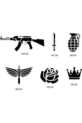 Ai̇rbrush Tattoo Si̇lah Ve Kanat Geçi̇ci̇ Dövme Şablonu Seti̇ Sadece Desen
