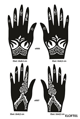 Ai̇rbrush Tattoo Çi̇çek Desenleri̇ 4 Adet 2 Çi̇ft El Kına Kına Kalıpları Sadece Kalıp Seti̇