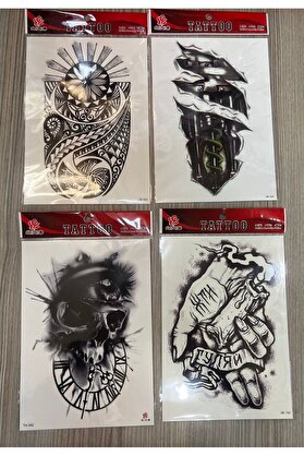 Ai̇rbrush Tattoo Büyük Boy Yapıştırma Dövme Geçi̇ci̇ Dövme Seti̇ 4 Adet Bi̇rden Model 24