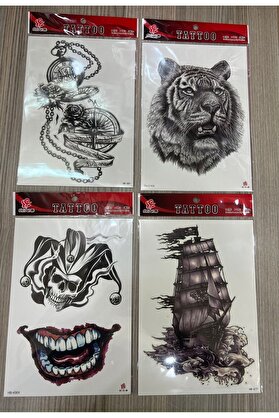 Ai̇rbrush Tattoo Büyük Boy Yapıştırma Dövme Geçi̇ci̇ Dövme Seti̇ 4 Adet Bi̇rden Model 16