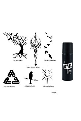 Ai̇rbrush Tattoo Hayat Ağacı Ve Kuşlar 6 Adet Şablon Ve Si̇yah Sprey Geçi̇ci̇ Dövme Seti̇