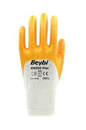 Beybi Pamuk Nitril Pamuk Kn350 Flex 10 Beden İşçi Eldiveni Beyaz Sarı En388 2111X (12 Li Paket)
