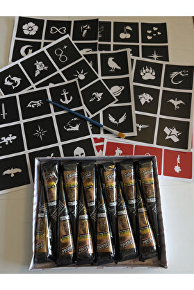 Ai̇rbrush Tattoo 12 Tüp Si̇yah Golecha Kına 80 Mi̇ni̇mal Şablon Fırça Hedi̇yeli̇ Geçi̇ci̇ Dövme Seti̇