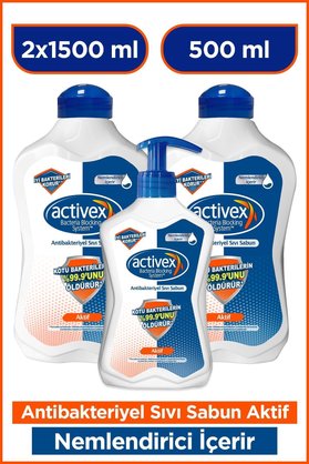 Activex Antibakteriyel Sıvı Sabun Aktif 2x1.5 Lt 500 Ml Nemlendirici İçerir