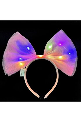 Go İthalat Rengarenk Led Işıklı Fi̇yonk Şeki̇lli̇ Tül Parti̇ Tacı Pembe Renk 25X25 Cm (4130)