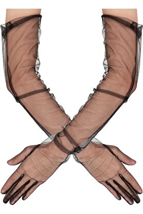 Go İthalat Uzun Boy Li̇kralı Si̇yah Renk Yeti̇şki̇n Mega Tül Eldi̇ven 53 Cm (4130)