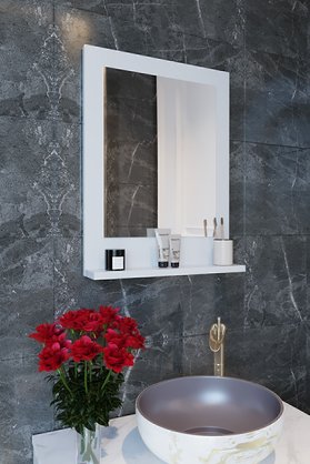 TETTO ELAGANTE Safir Banyo Aynası Dresuar 60x45 Beyaz Raflı Banyo Aynası Tetto038 Tetto45