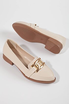 Gult Kadın Metal Detaylı Loafer Babet Bej