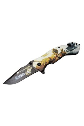 evimdeyokyok 4 23 2 Marines Kurtarma / Kamp Çakı 20cm - Yarı Otomatik, Cam Kırma Ve İp Kesme Aparatlı