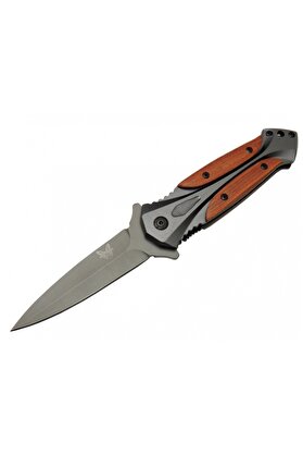 evimdeyokyok Benchmade DA27B Gri Sivri Kamp Çakı 20cm - Yarı Otomatik, Kutulu, Ahşap - Metal Sap