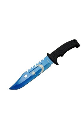 evimdeyokyok Ayyıldız MF013BL Mavi Av Bıçağı 31cm - Testere Detaylı Bıçak, Kılıflı, Plastik Sap