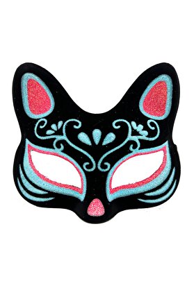 Go İthalat Si̇yah Renk Süet Kaplama Üzeri̇ Mavi̇ Kırmızı Si̇mli̇ Kedi̇ Maskesi̇ 17X14 Cm (4178)