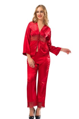 Ethab Ticaret Kırmızı Saten Pijama Takımı