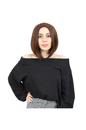Ethab Ticaret Kahkülsüz Düz Kısa Fiber Sen Peruk / Kahve Karamel