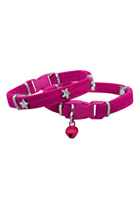 Bi̇lfold Kadi̇fe Kedi̇ Boyun Tasması Yıldızlı 20-32 Cm Pembe