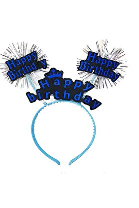 Evimdeyokyok Happy Birthday Yazılı Püsküllü Neon Mavi Renk Doğum Günü Tacı 22X19 Cm