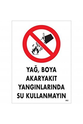 Ethab Ti̇caret Yağ Boya Akaryakıt Yağlarında Su Kullanmayın Uyarı Levhası 25X35 Kod862
