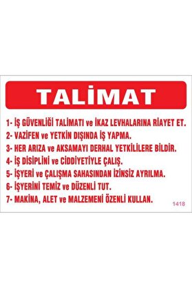 Ethab Ti̇caret İş Güveli̇ği̇ Tali̇matları Levhası 25X35 Kod1418