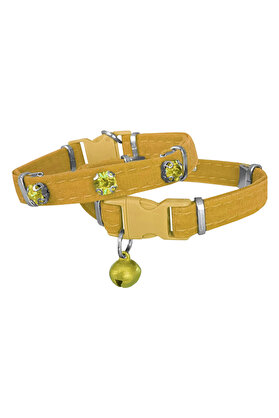 Bi̇lfold Kadi̇fe Kedi̇ Boyun Tasması Taşlı 20-32 Cm Sarı
