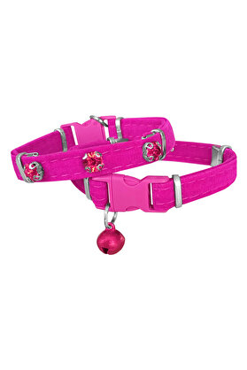 Seçki̇n Trend Kadi̇fe Kedi̇ Boyun Tasması Taşlı 20-32 Cm Pembe