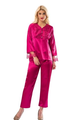Ethab Ticaret Fuşya Saten Pijama Takımı