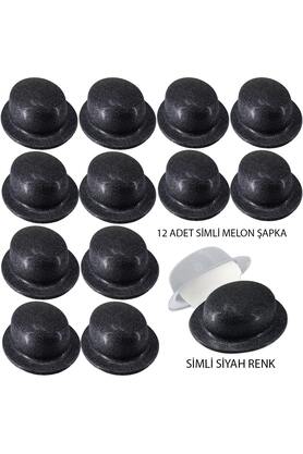 Ethab Ti̇caret Si̇yah Renk Si̇mli̇ Melon Yuvarlak Parti̇ Şapkası 12 Adet
