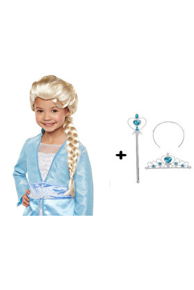 Ethab Ti̇caret Örgülü Karlar Ülkesi̇ Frozen Elsa Peruğu Tacı Ve Sopası Çocuk Boy