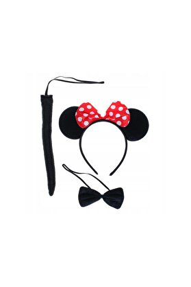 Evimdeyokyok Minnie Mouse Kostüm Seti Taç Kuyruk Papyon Gösteri Seti