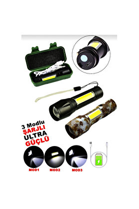 Go İthalat Usb Charge 2İn13W+1W Usb Şarjlı Ledli̇ Poli̇s El Feneri̇ Metal Kasa Pls.kutu (4457)
