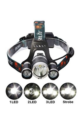 Evimdeyokyok Boruit T6 Kafa Feneri 5000 Lumens 3Xcree Xm-T6+2R5 Lamba Led Kamp Lambası