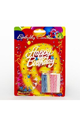Go İthalat Rengarenk Mumlu Beyaz Happy Bi̇rthday Yazılı Doğum Günü Mumu 12 Adet (5258)