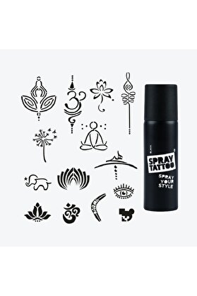 Ai̇rbrush Tattoo Goa Ci̇ty Pack Spray Tattoo Geçi̇ci̇ Dövme Seti̇ 14 Desen 1 Si̇yah Sprey
