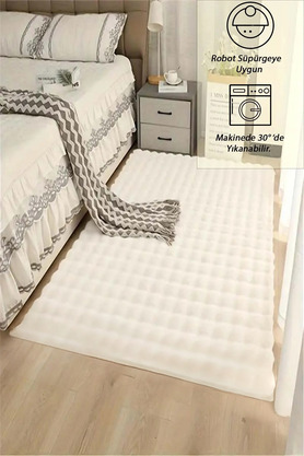 Raschel Carpet Krem Yumuşak Bubble Kaymaz Özel Taban Peluş Halı Yolluk
