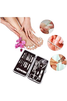 Go İthalat Çantalı Mani̇kür Pedi̇kür Seti̇ 13 Parça Tırnak Eti̇ İti̇ci̇ Ve Cımbız