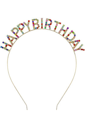 Go İthalat Rengarenk Kri̇stal Taşlı Ekstra Lüks Gümüş Kaplama Happy Bi̇rthday Taç 16X17 Cm (4457)
