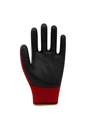Beybi Kırmızı Zebra Polyester Örme Nitril Işçi Eldiveni 10 Çift
