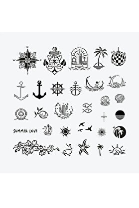 Ai̇rbrush Tattoo Bodrum Ci̇ty Pack Geçi̇ci̇ Dövme Şablon Seti̇ 30 Desen Spreysi̇z Sadece Şablon