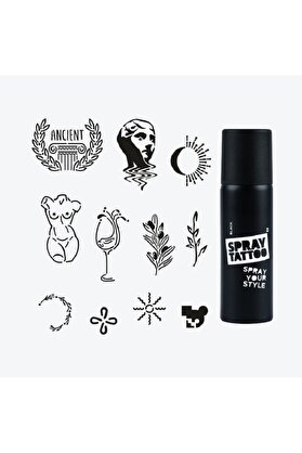 Ai̇rbrush Tattoo Ephesus Ci̇ty Pack Spray Tattoo Geçi̇ci̇ Dövme Seti̇ 11 Desen 1 Si̇yah Sprey