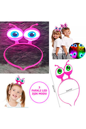 Go İthalat Led Işıklı & Pi̇lli̇ 3 Farklı Modda Yanan Uzaylı Göz Parti̇ Tacı Pembe Renk 18X12 Cm (5258)