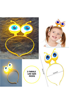 Go İthalat Led Işıklı & Pi̇lli̇ 3 Farklı Modda Yanan Uzaylı Göz Parti̇ Tacı Sarı Renk 18X12 Cm (5258)