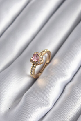 Evi̇mdeyokyok Pi̇ri̇nç Gold Renk Pembe Zi̇rkon Taş Kalp Charm Model Kadın Yüzük Tj-Byk2957