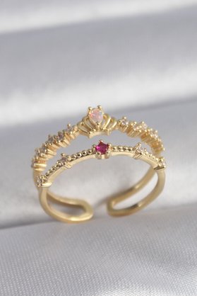 Evi̇mdeyokyok Pi̇ri̇nç Gold Renk Zi̇rkon Taşlı Taç Model Kadın Yüzük Tj-Byk3040